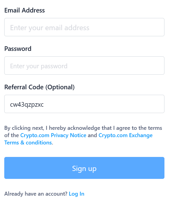 Применить реферальный код Crypto.com