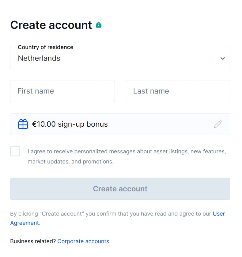 Бонус за регистрацию Bitvavo 10