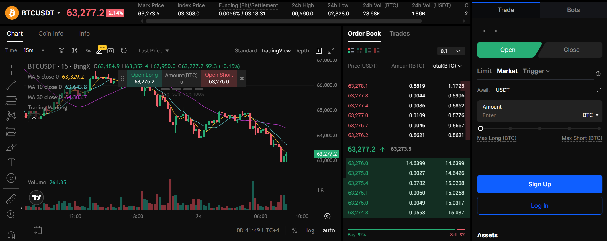 Торговый интерфейс BingX